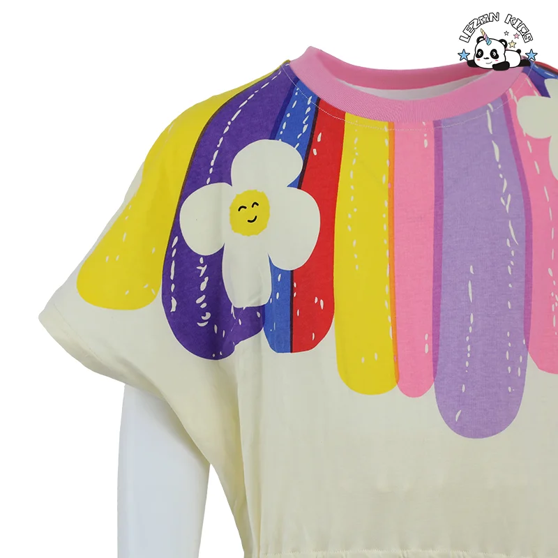 LEZONKIDS - OEM Customizable Kids New Outfit Rainbow Sunflower T-shirt Girls Casual Suit Short Sleeves Two-piece Set